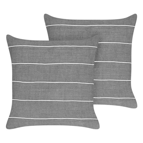 Set med 2 prydnadskuddar MILAS 50 x 50 cm Linne Grå Randigt