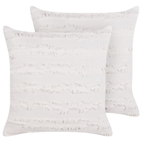 Set med 2 prydnadskuddar MAKNEH 45 x 45 cm Bomull Vit Monokromt