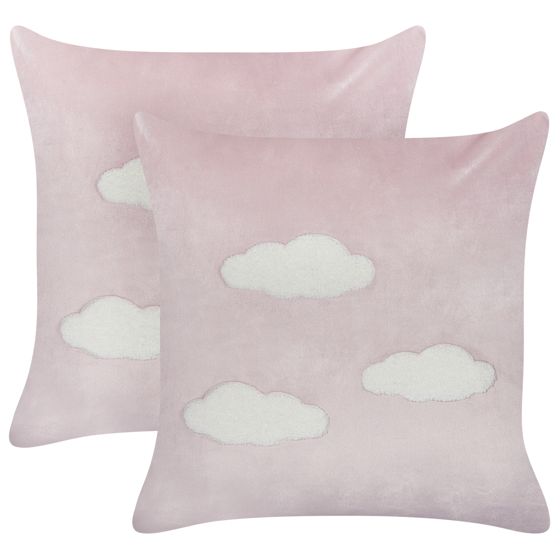 Set med 2 prydnadskuddar IPOMEA 45 x 45 cm Sammet Rosa