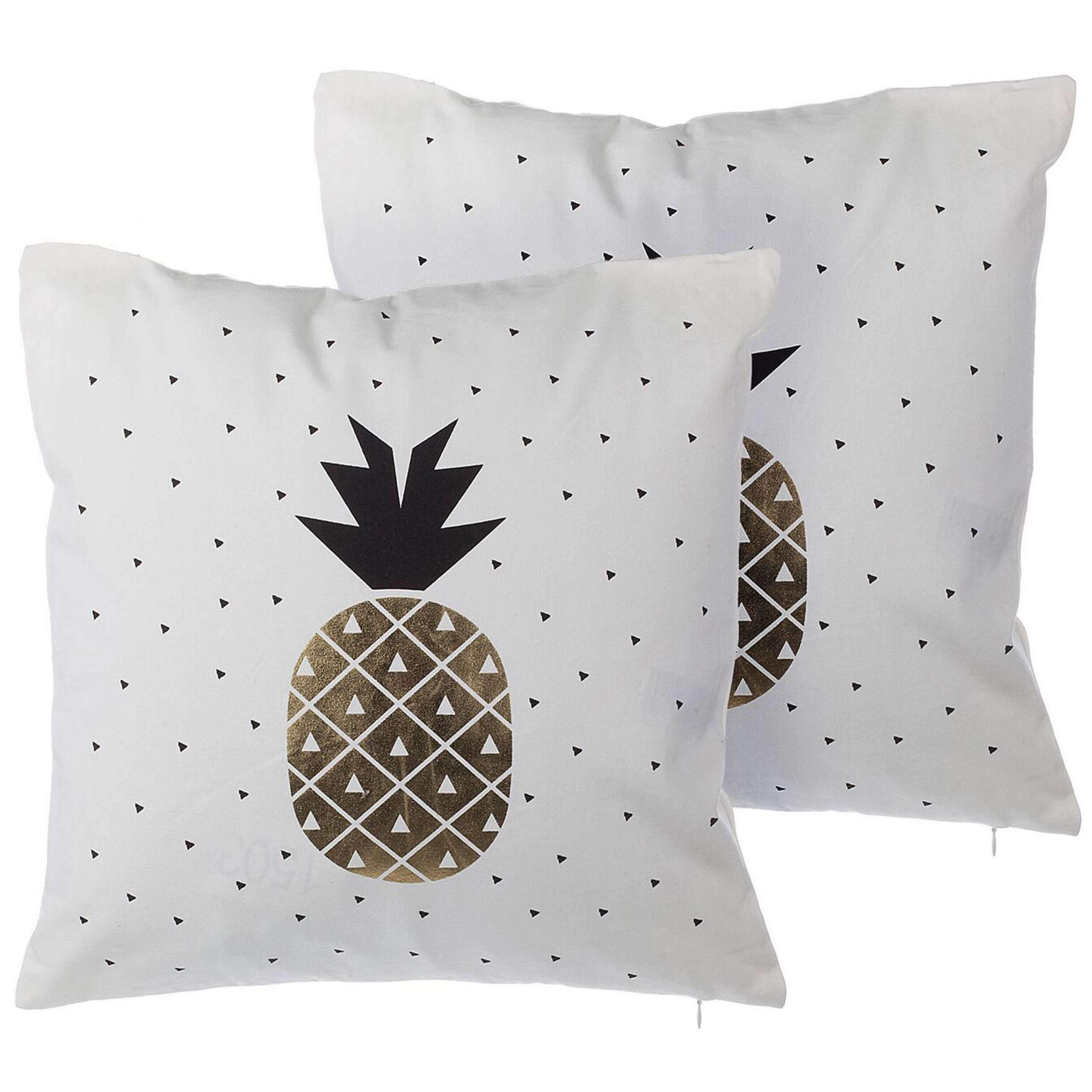 Set med 2 prydnadskuddar YASMIN 45 x 45 cm Bomull Vit Guld Svart Växtmotiv