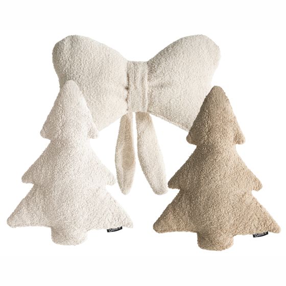 Set med 3 dekorativa kuddar WINTERLAND 30 x 35 cm 45 x 25 cm Bouclé Ljusbeige Julmotiv