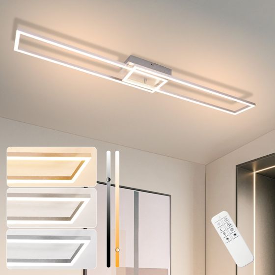 NETTLIFE LED - taklampa, för sovrummet - 2Frame sovrumslampa, 102cm, modern dimbarMed fjärrkontroll, silver Taklampa 36 W