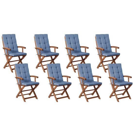 Set med 8 stolar med dynor MAUI PREMIUM Akaciaträ Blå
