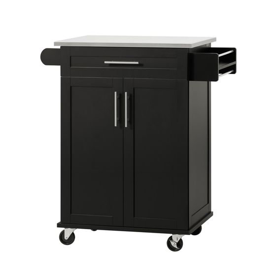 SoBuy, Köksö på hjul, Köksöar, Arbetsbord Kök, serveringsvagnar, med 1 lådor, med 2 dörrar, FKW110-SCH