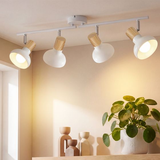 NETTLIFE Vintage - Takspotlight E14 för inomhusbruk, 350° roterbar, vit, 4 runda glödlampor för hotellvardagsrum