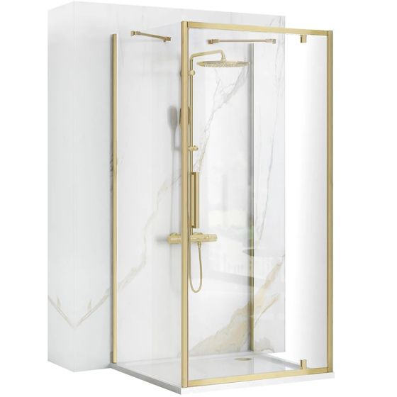REA Duschkabin För Väggplacering RAPID SWING 100x80 Borstat Guld, 100x80x195cm