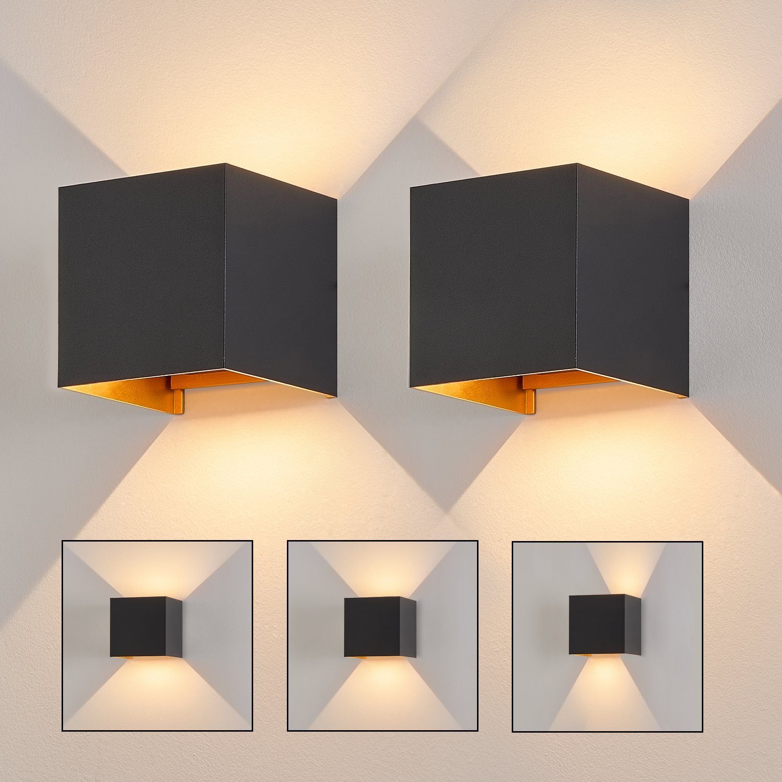 NETTLIFE LED - vägglampa, svart, 2 st - vägglampa för utomhus-/inomhusbruk, 5W, justerbar Dubbelstråle Vattentät, IP65, 230V, 3000K