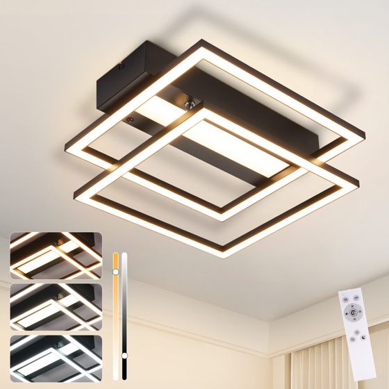 NETTLIFE LED - taklampa för vardagsrummet, 2 ramar, svart, modern, fyrkantig, dimbar, perfekt för hallen