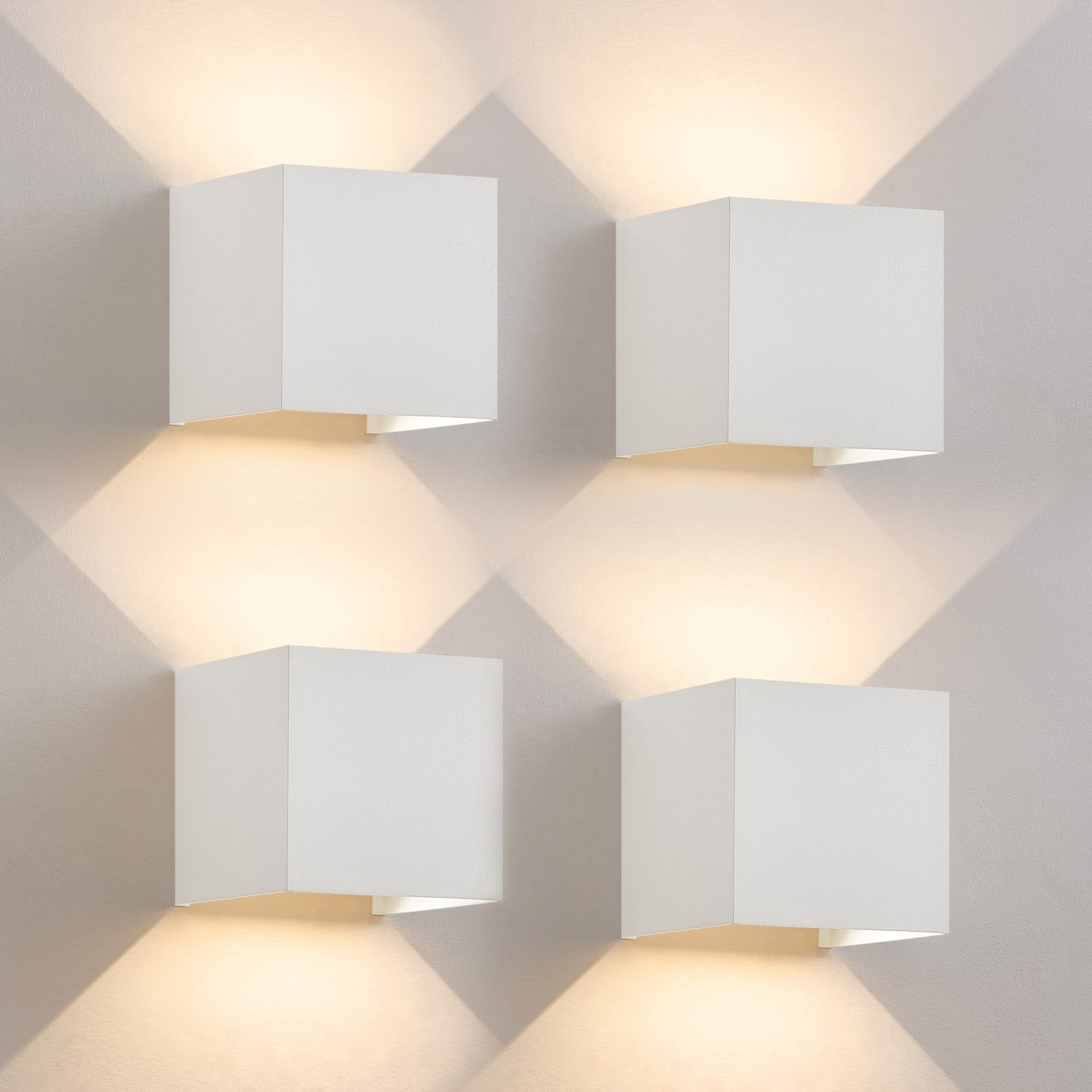 NETTLIFE 5W, LED - vägglampa, 4 st - Vägglampa för utomhus-/inomhusbruk Vit, justerbar Dubbelstråle Vattentät, IP65, 230V, 3000K