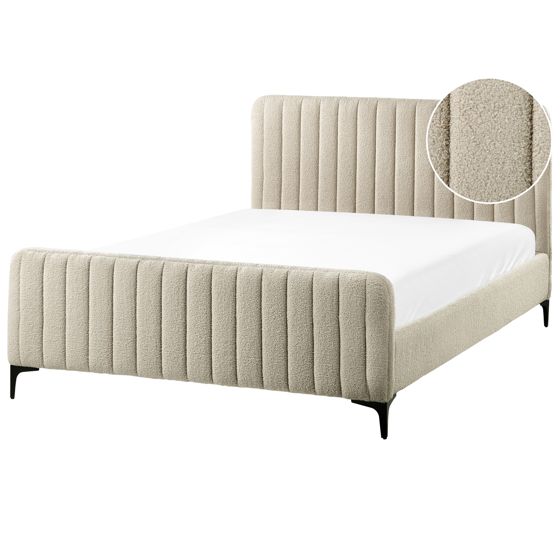 Säng med lamellram Bouclé LUNAN 140 x 200 cm Beige