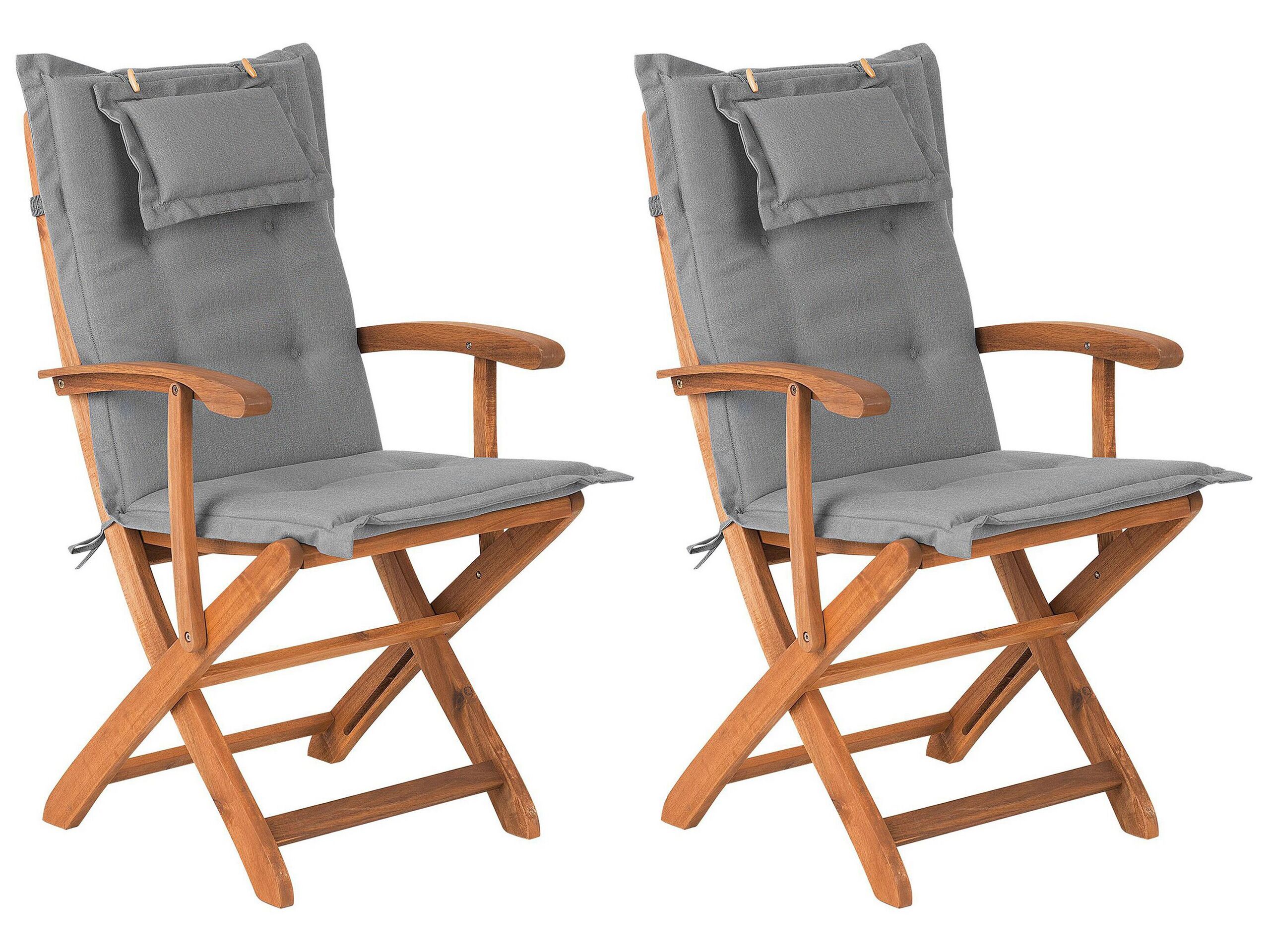 Set med 2 stolar med dynor MAUI Akaciaträ Grå