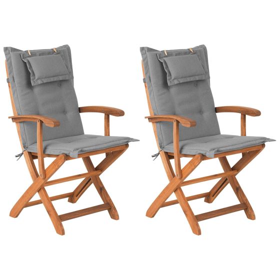 Set med 2 stolar med dynor MAUI Akaciaträ Grå