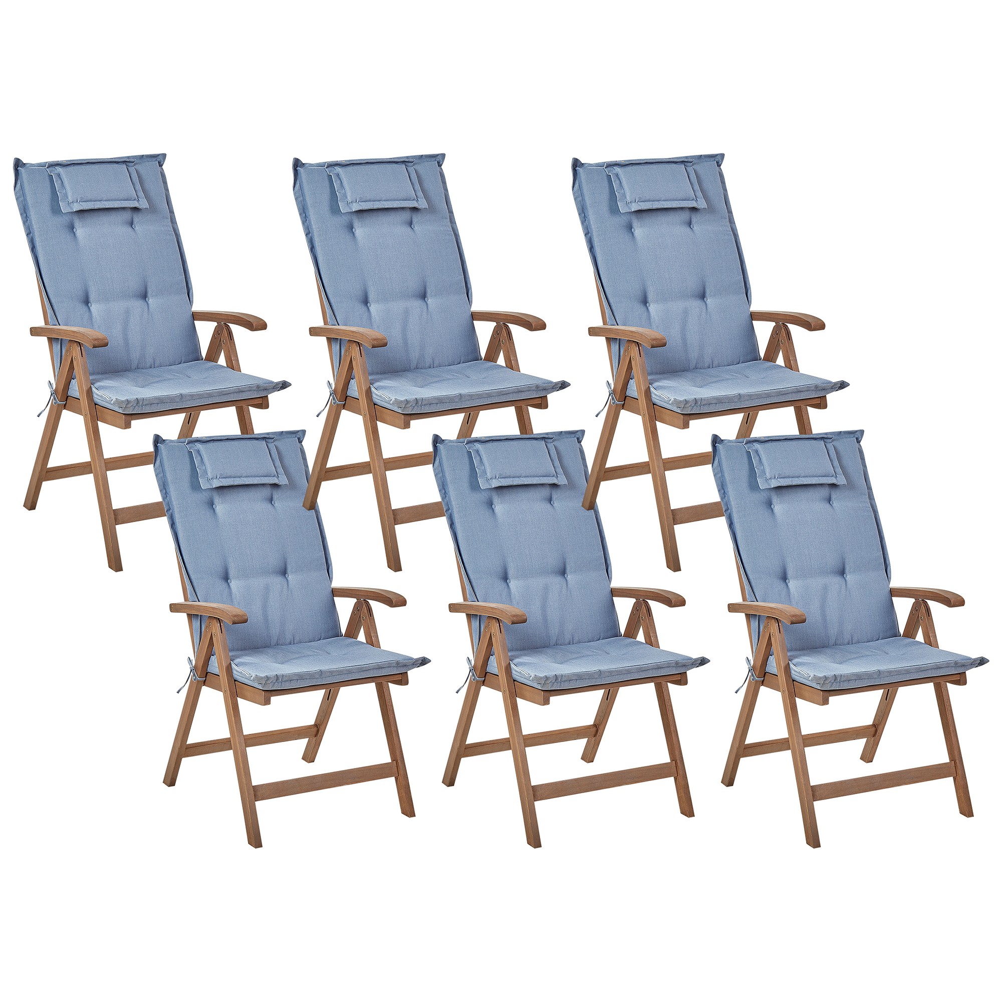 Set med 6 stolar med dynor AMANTEA Akaciaträ Blå
