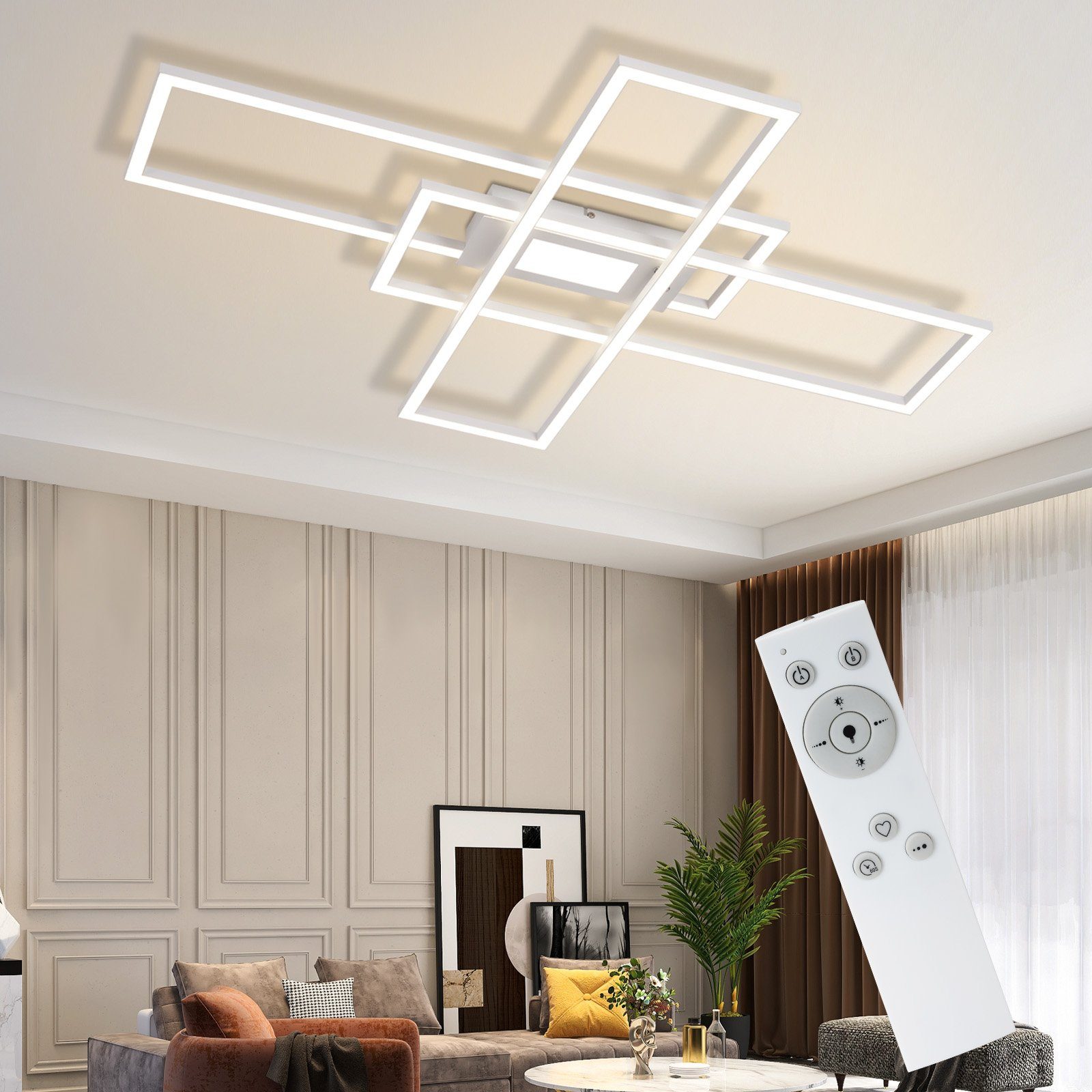 NETTLIFE dimbar LED-taklampa, 50W vit med fjärrkontroll, modern design, vardagsrum sovrum, geometrisk För kök hall