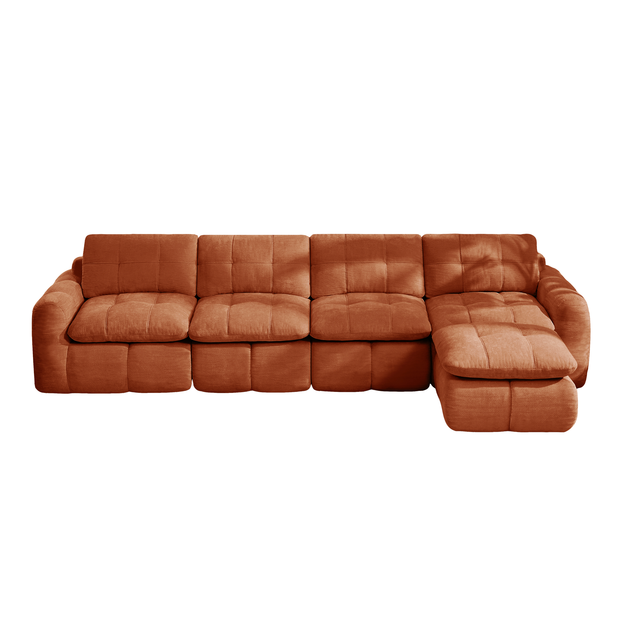 4-sitssoffa med 1 fotpall, minimalistisk, chenille-orange