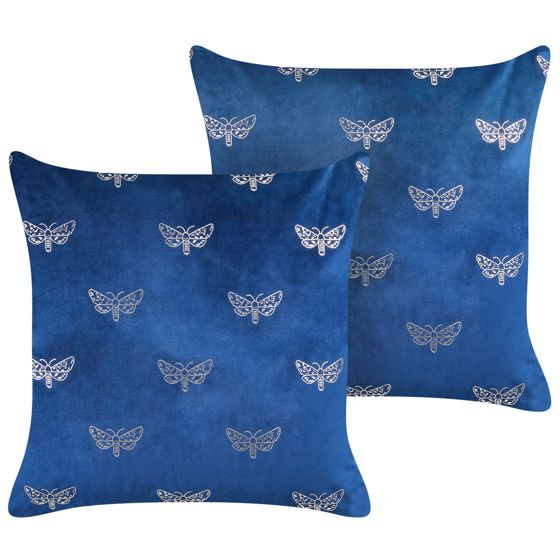 Set med 2 prydnadskuddar YUZURI 45 x 45 cm Sammet Marinblå Djurtryck