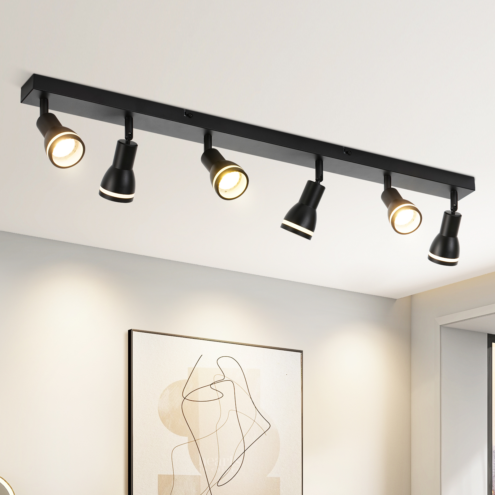 NETTLIFE Taklampa 6 Spots Svart: Metalltaklampa GU10 Inomhus Roterbar Spot Utan Glödlampor