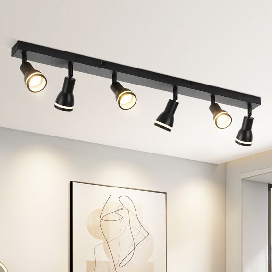 NETTLIFE Taklampa 6 Spots Svart: Metalltaklampa GU10 Inomhus Roterbar Spot Utan Glödlampor