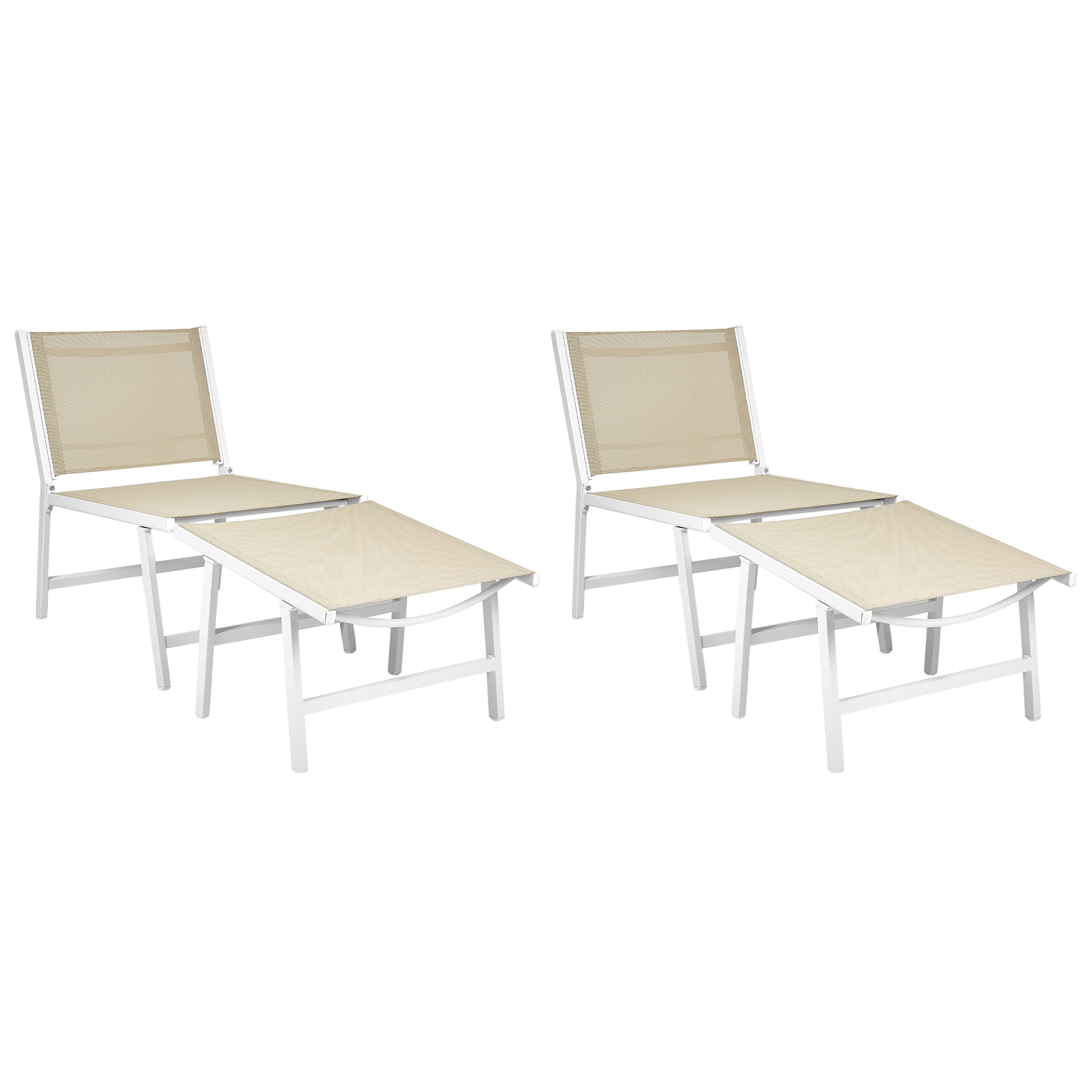 Set med 2 trädgårdsstolar MARCEDDI med fotpall Metall Vit/ Beige