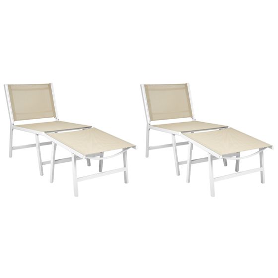 Set med 2 trädgårdsstolar MARCEDDI med fotpall Metall Vit/ Beige