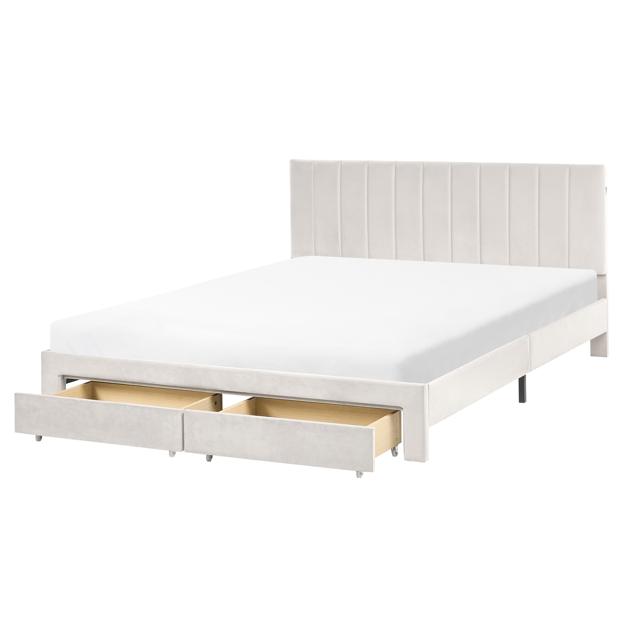 Säng med förvaringslådor LONZAC Sammet Off-White 160 x 200 cm