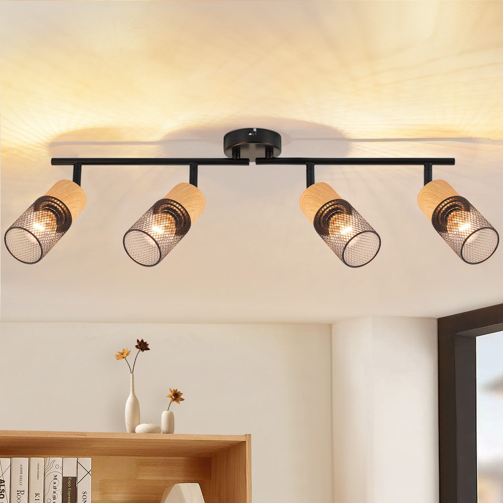 NETTLIFE trätaklampa E14 taklampa 350° justerbar vintage - vägglampa kökslampa justerbar utan glödlampa