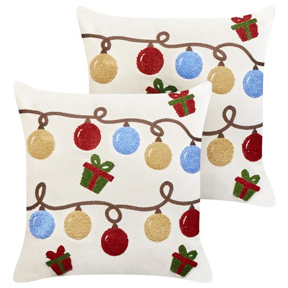 Set med 2 prydnadskuddar PALMIER 45 x 45 cm Sammet Off-White Julmotiv