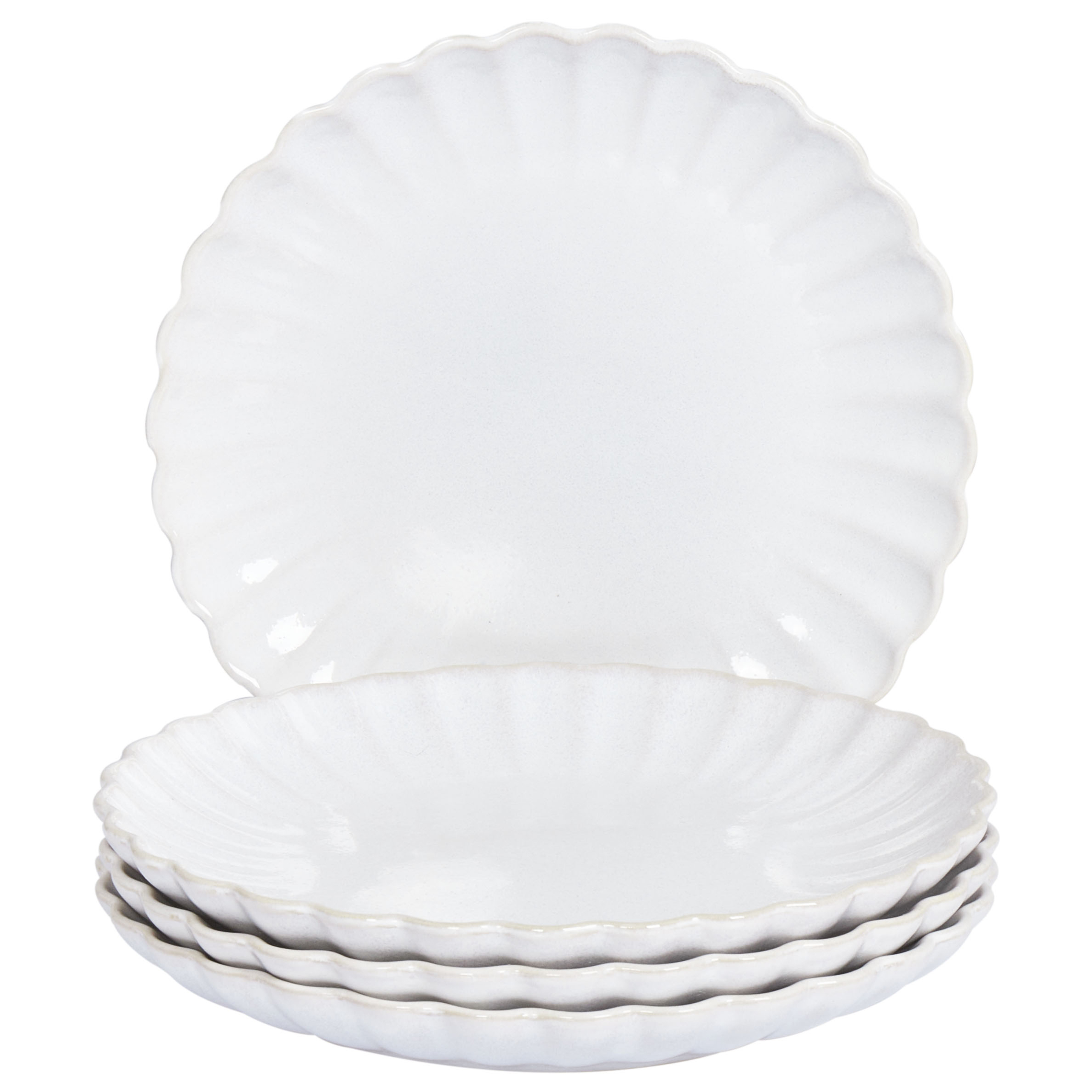 Set med 4 assietter NETTLE Stengods Vit 21 cm