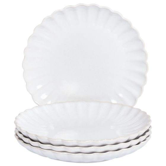 Set med 4 assietter NETTLE Stengods Vit 21 cm