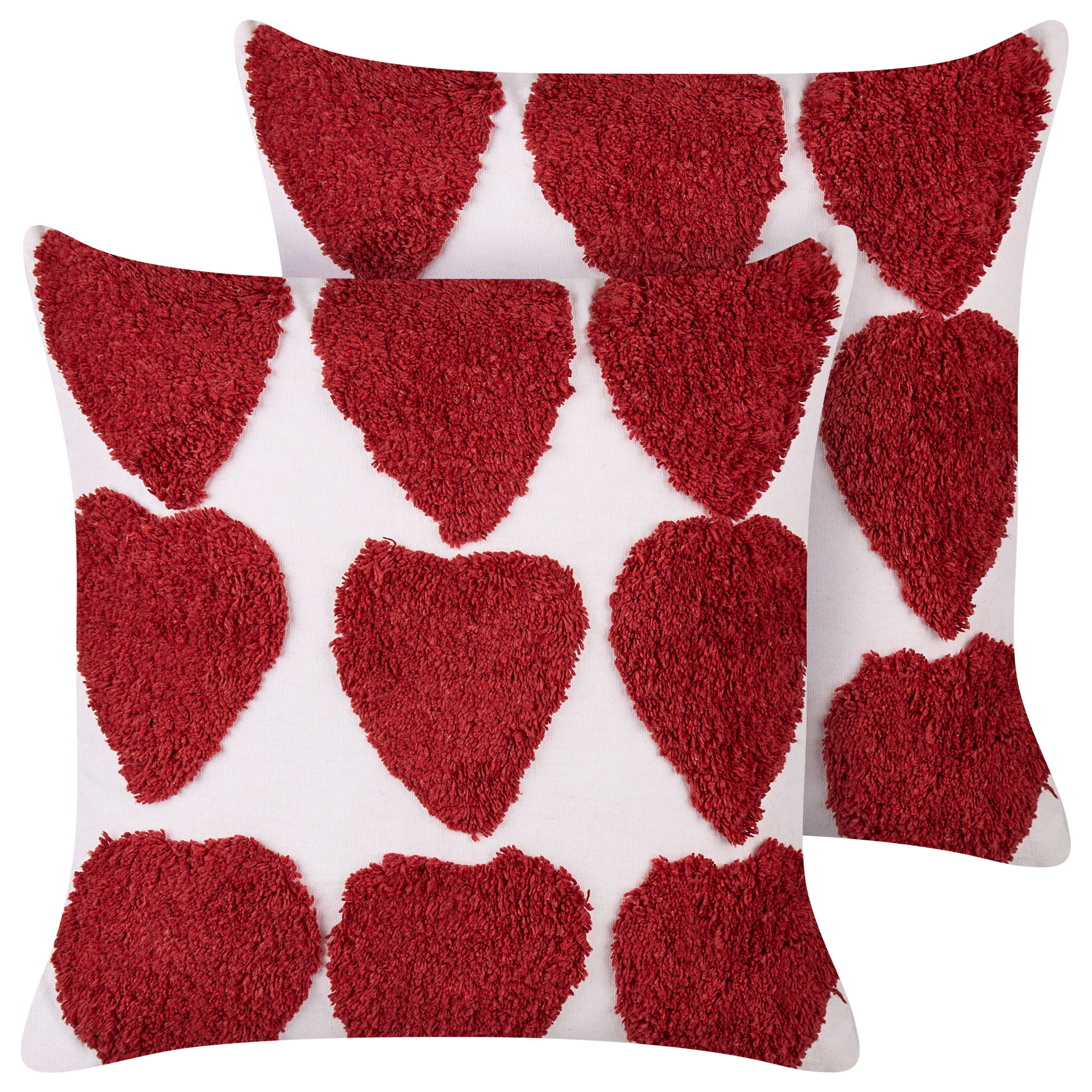 Set med 2 prydnadskuddar MINGORA 45 x 45 cm Bomull Röd Hjärtmönster