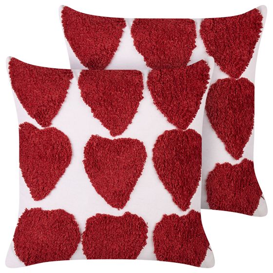 Set med 2 prydnadskuddar MINGORA 45 x 45 cm Bomull Röd Hjärtmönster