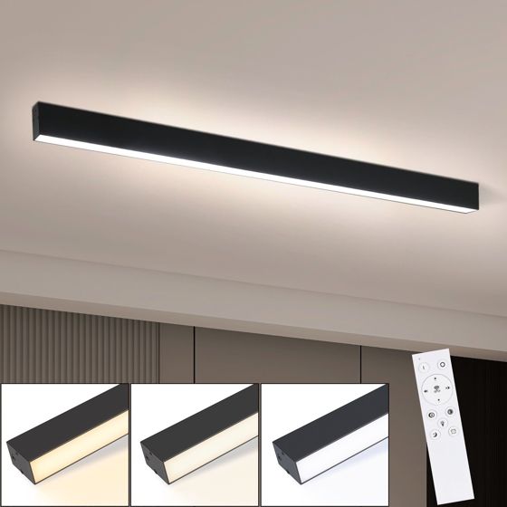 NETTLIFE modern svart, LED-taklampa, 107 cm, lång dimbar, 32W panelbordslampa med fjärrkontroll, för kök och sovrum