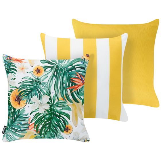 Set med 3 utomhusdynor FORSYTHIA Växtmotiv 45 x 45 cm Flerfärgad