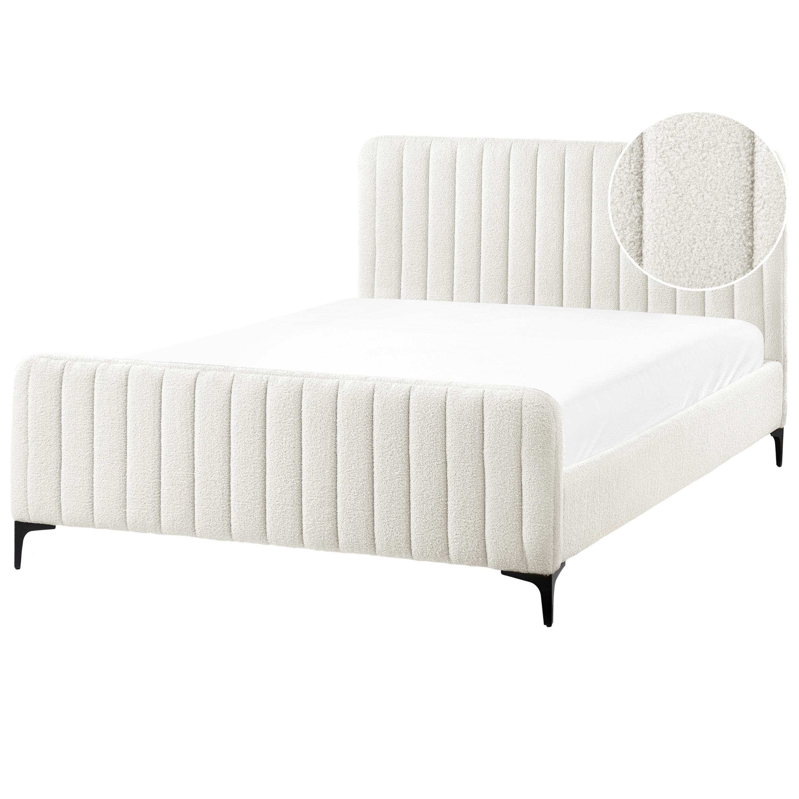 Säng med lamellram Bouclé LUNAN 140 x 200 cm Off-White