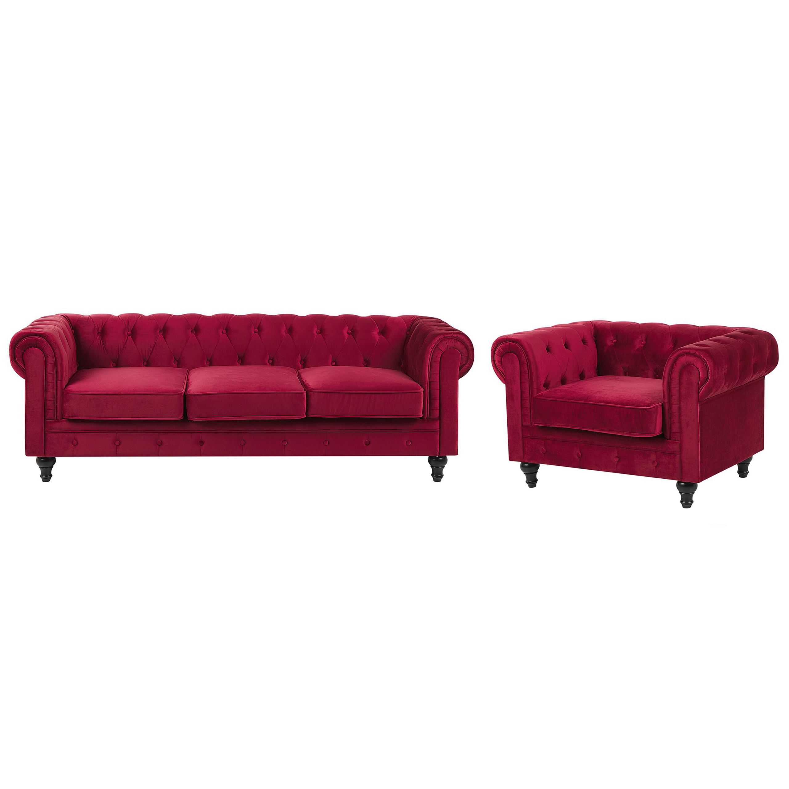 Soffgrupp 4-sits CHESTERFIELD Sammet Mörkröd