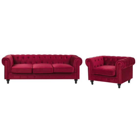 Soffgrupp 4-sits CHESTERFIELD Sammet Mörkröd