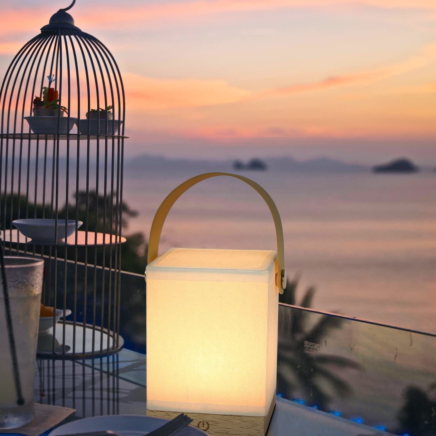 NETTLIFE Sängbordslampa med pekskärm, LED-bordslampa - Dimbar, Gåva med USB-laddningsbart batteri, Modern bärbar tygsängbordslampa