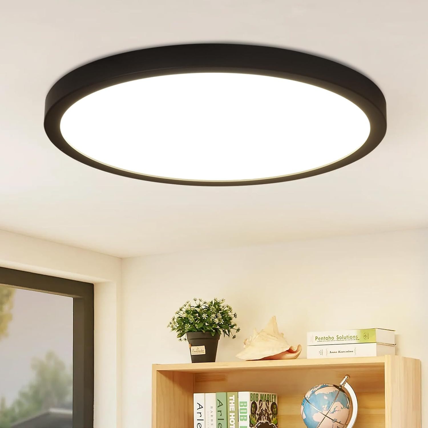 NETTLIFE LED - taklampa, rund, svart, 24W, modern, LED neutralvit, 4000K, IP44 mycket tunn, diameter, 23cm För köket