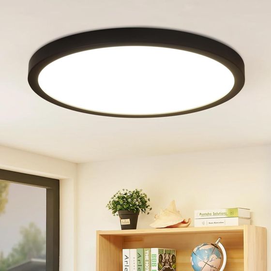 NETTLIFE LED - taklampa, rund, svart, 24W, modern, LED neutralvit, 4000K, IP44 mycket tunn, diameter, 23cm För köket