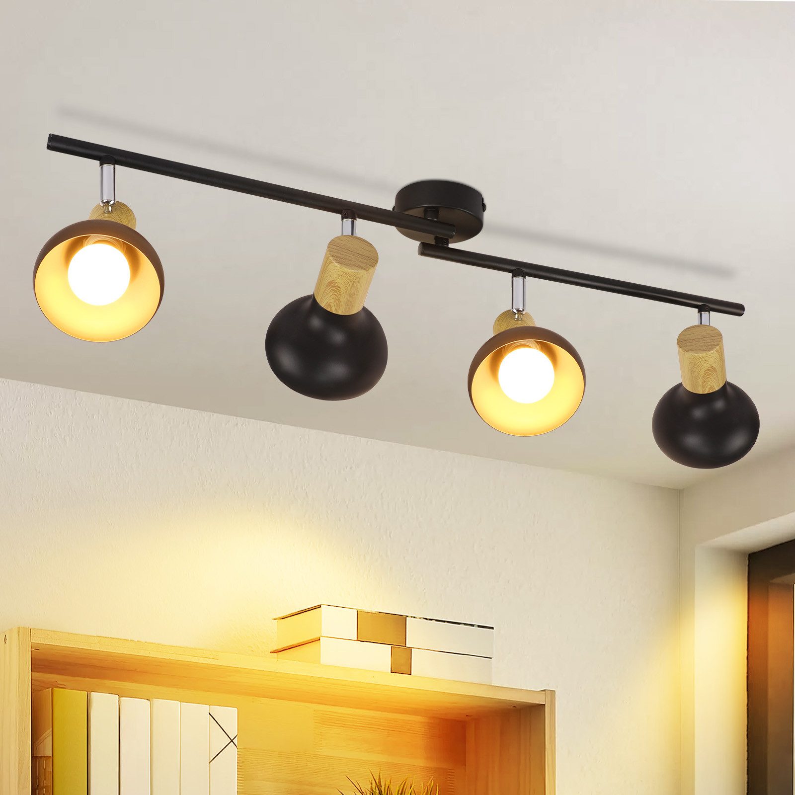 NETTLIFE Vintage - takspotlight E14 Inomhusbruk 350° Justerbar Svart Roterbar 350° Industriell användning 4 lågor Rund
