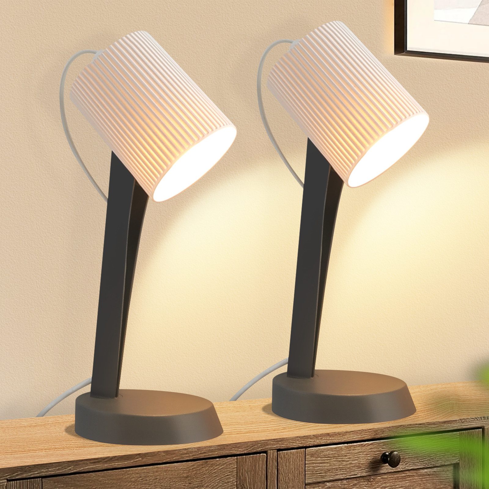 NETTLIFE Nattduksbordslampa, Vardagsrumsbordslampa med Sladd - Set med 2 Moderna Små E14 Bordlampor