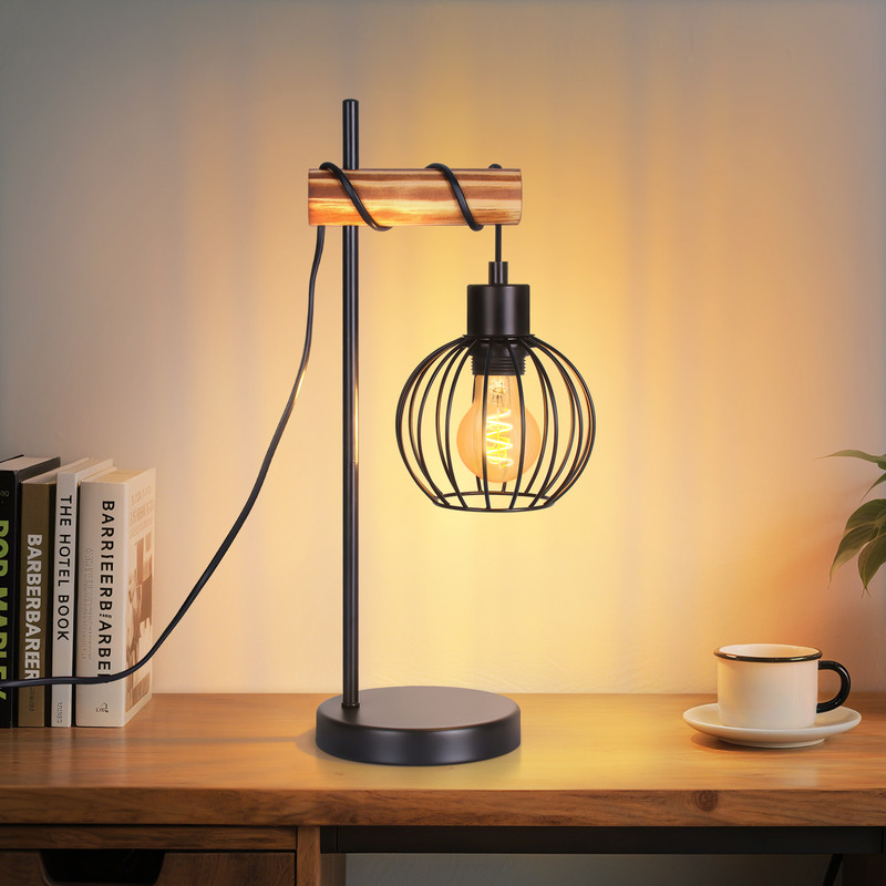NETTLIFE Vintage bordslampa vardagsrum sänglampa E27: Retro bordslampa med 1 ljuskälla och industridesign i svart metall - utan glödlampa