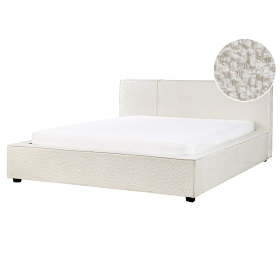 Säng med lamellram Bouclé MIRANDE 160 x 200 cm Off-White