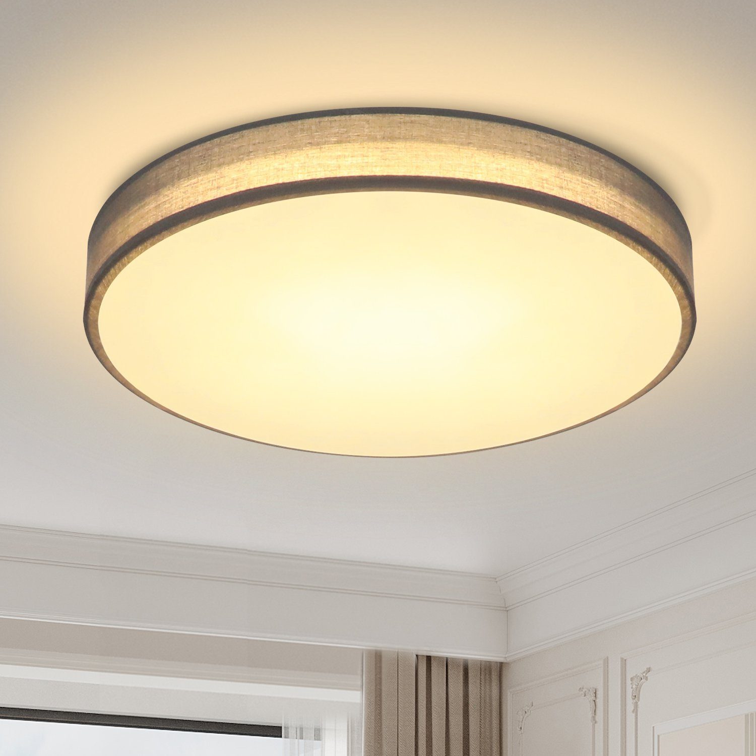 NETTLIFETaklampa, rundTygskärm, grå, modernKökBadrum, sovrum, hall, 30cm, 12w