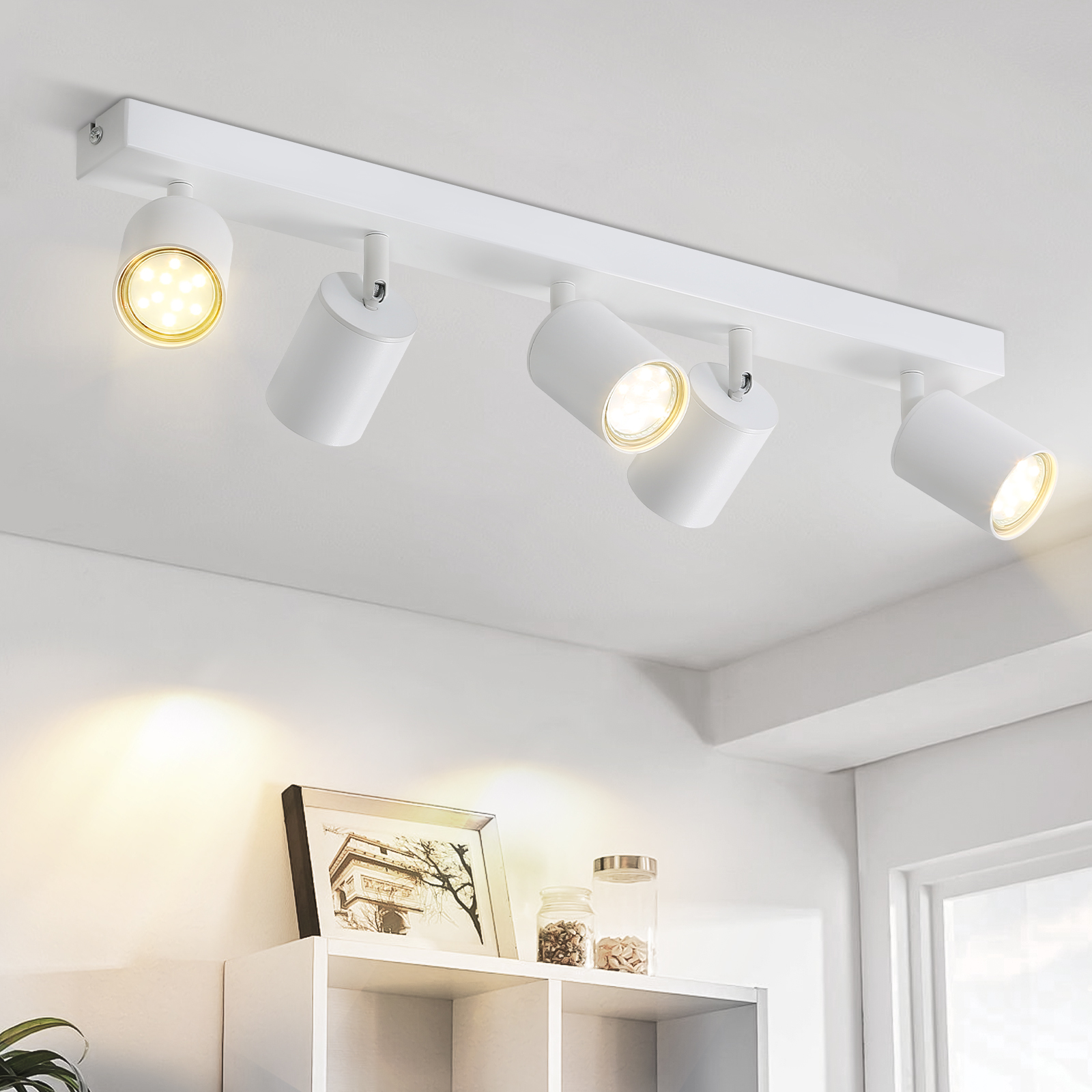 NETTLIFE 5 vita LED-takspotlights GU10 flamma 330° roterbar modern industriell vägglampa för vardagsrum sovrum utan glödlampa