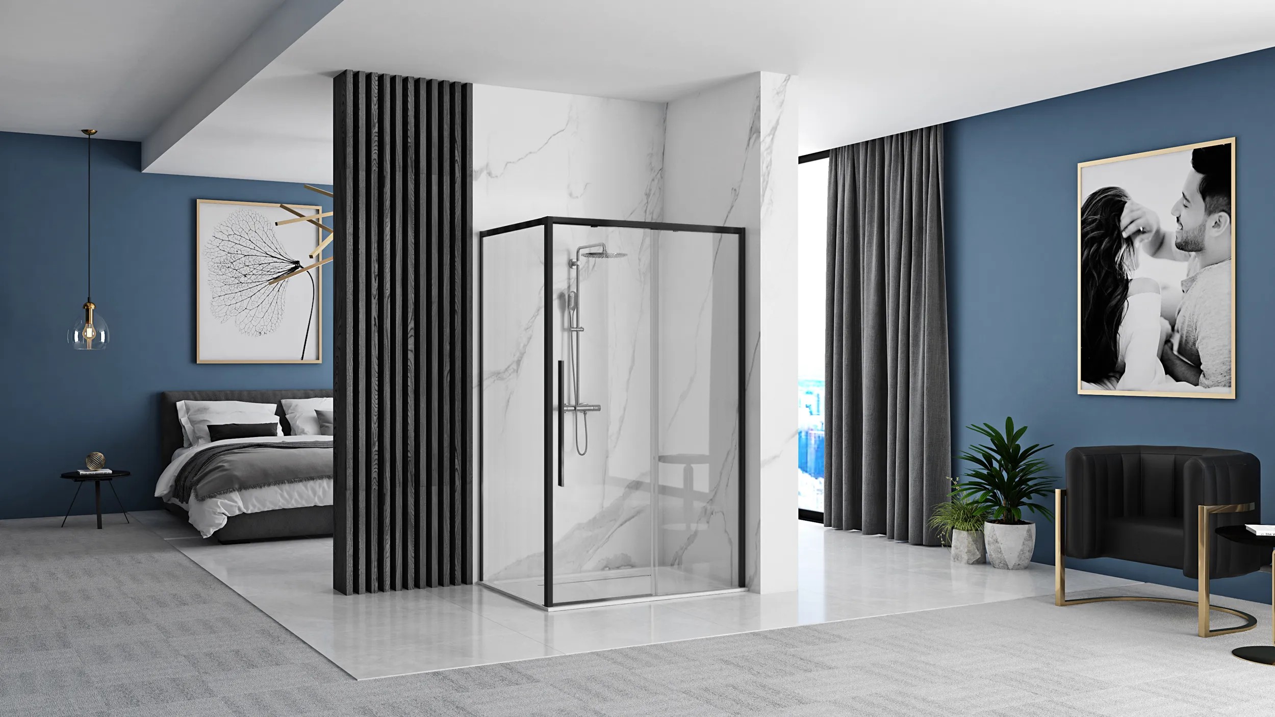REA Duschkabin SOLAR 90x90 Svart, 90x90x195cm