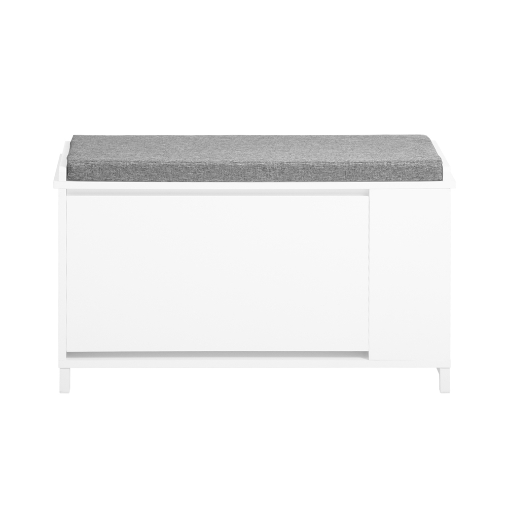 SoBuy FSR105-W skobänk med sittdyna skoskåp med 1 klaff och 1 öppen hylla sittbänk, skobyrå, vit BHT ca 82 x 53 x 35 cm