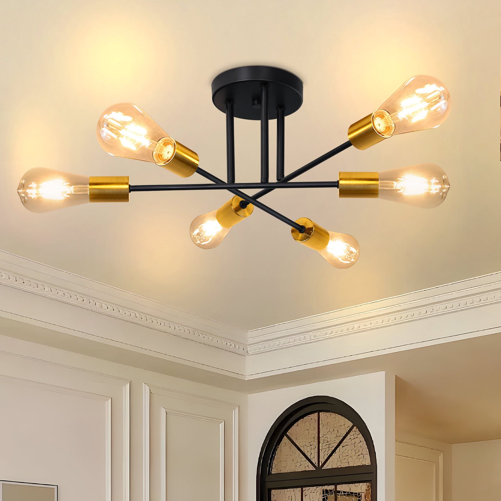 NETTLIFE - taklampa Vintage - lampa, 6 E27-lampor, Industriell lampa Sovrum, Retro lampa Vardagsrum
