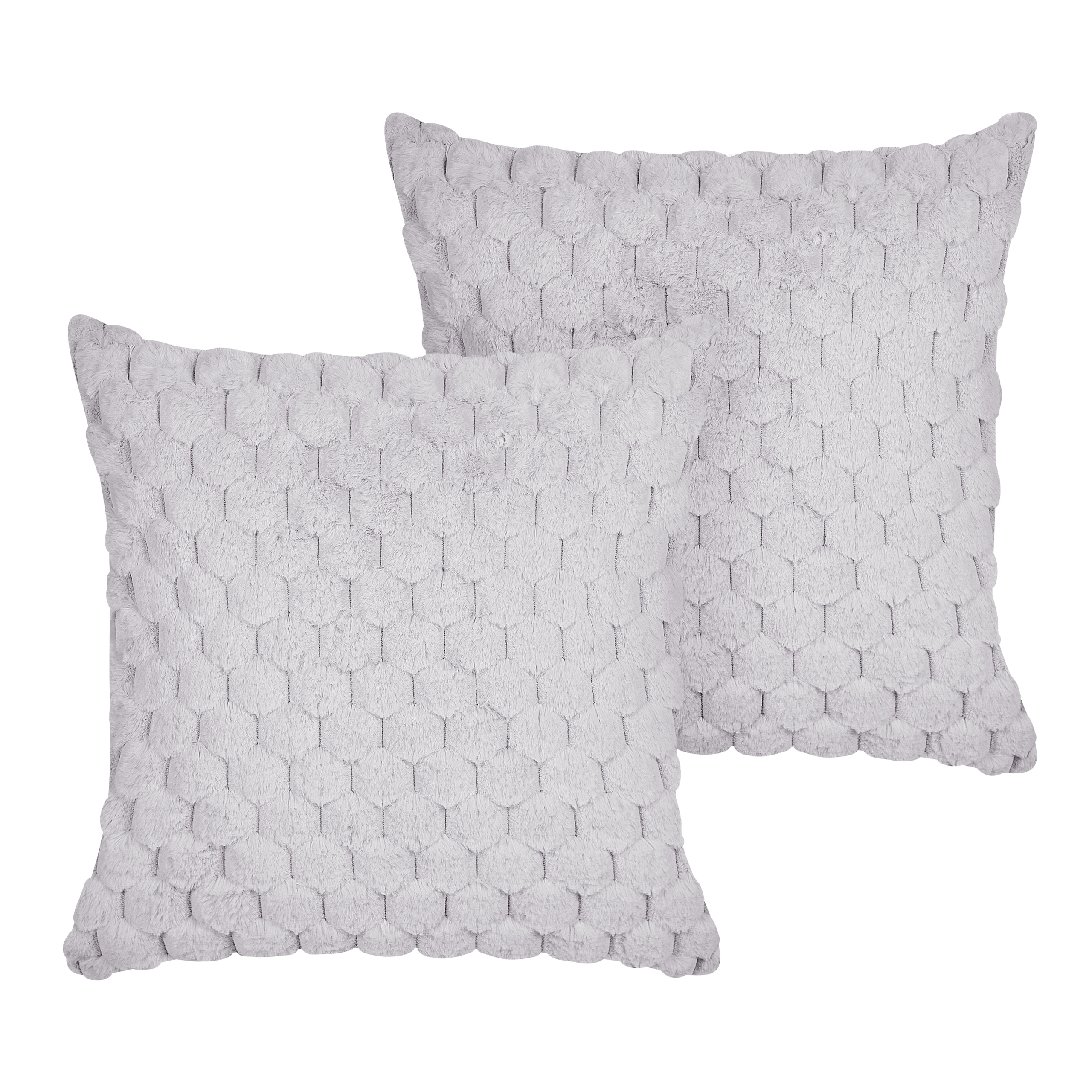 Set med 2 prydnadskuddar PURSLANE 43 x 43 cm Fuskpäls Ljusgrå Geometriskt tryck
