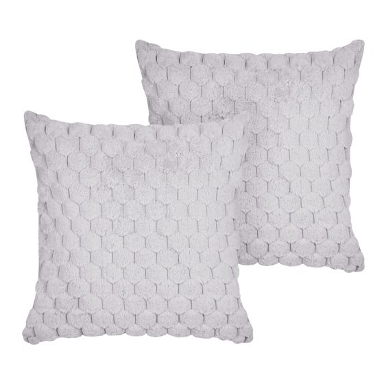 Set med 2 prydnadskuddar PURSLANE 43 x 43 cm Fuskpäls Ljusgrå Geometriskt tryck